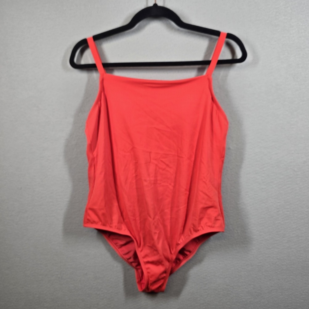 Kona Sol Swimsuit Womens Large One Piece Ribbed Criss Cross Back Adjustable Stra